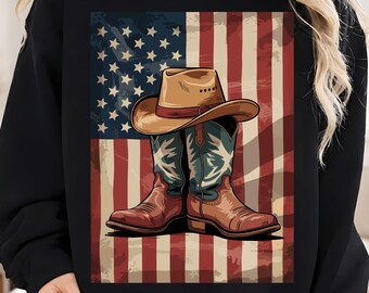 Rustic Rodeo Patriot Western Cowboy Boots Hat Americana PNG | Western PNG, Cowboy Clipart, Country Americana Sublimation, Rustic Cowgirl