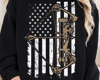 Camo USA Flag Archery Compound Bow PNG, Bow Deer Hunting American Archery | Patriotic Bowhunter Png, Deer Season, Hunter Gift, DTF Download!