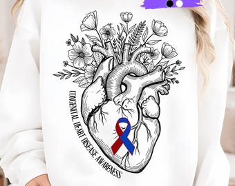 Congenital Heart Disease Awareness Png, Anatomical Heart shirt Png, CHD Awareness Png, Floral Heart Png, Cardiology Nurse Gift Png