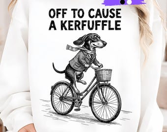 Off to Cause A Kerfuffle Dachshund Bicycle Chaos PNG, Dachshund Kerfuffle Funny Bike Chaos Png, Humor Trending Funny Nature Vintage Meme Dog