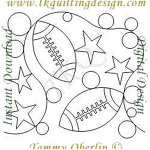 May include: Black and white digital design featuring footballs, stars, and circles. The design includes the text "Instant Download" and "Digital Design" along the edges, with the website address "www.tkquiltingdesign.com" at the top.