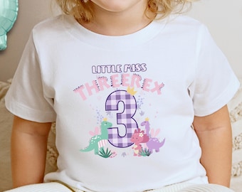 Three Rex 3rd Birthday Toddler Tee, Cute Dinosaur Number Shirt, Dino Third Birthday Shirt, Matching Family Kid Bday Outfit, Little Miss 3Rex