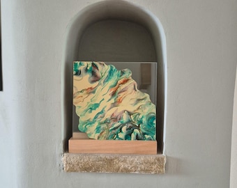 Cuadro decorativo de acrílico vertido sobre vidrio – decoración artesanal en los colores que elijas – decoración moderna sobre una base de madera – pieza única – decoración para la mesa del salón