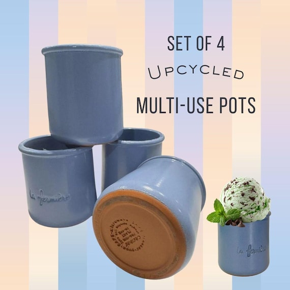 Set of 4 Cermer La Fermiere Terracotta Yogurt Cups / Pots Blue