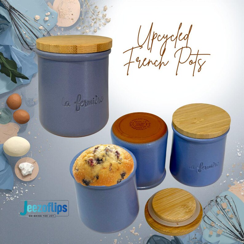 Set Of 4 Cermer La Fermiere Terracotta Yogurt Cups Pots Blue set-of-4-cermer-la-fermiere-terracotta-yogurt-cups-pots-blue