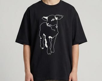 Lamb Line Art Christian Streetwear T-Shirt, AS Colour Heavyweight Tee