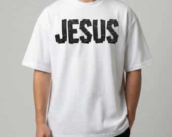 JESUS Black Tape Lettering T-Shirt | Minimal Christian Streetwear