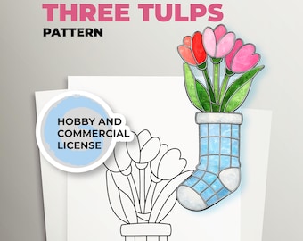 Modèle de vitrail trois tulipes, modèle attrape-soleil floral (PDF A4)