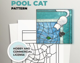 Gabarit attrape-soleil chat de piscine à motif de vitrail (PDF A4)