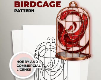 Modèle de vitrail en forme de cage à oiseaux, modèle attrape-soleil décoratif (PDF A4)