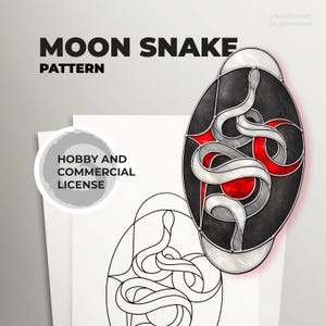 Moon Snake Stained Glass Pattern, Gothic Serpent Suncatcher Template (A4 PDF)