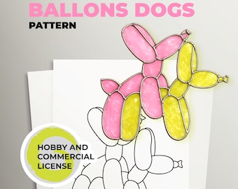 Motif de vitrail de chien ballon ludique, attrape-soleil pop art (PDF A4)