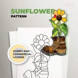 Sunflower Stained Glass Pattern, Wall-E Boot Suncatcher Template, Beginner Craft (A4 PDF)