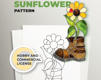 Modèle de vitrail tournesol, modèle attrape-soleil pour botte Wall-E, travaux manuels pour débutants (PDF A4)