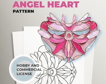 ange coeur vitrail motif doux coeur ailé attrape-soleil, imprimable numérique en téléchargement A4