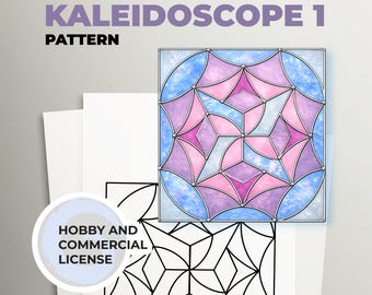 Motif abstrait de vitrail kaléidoscope, attrape-soleil symétrique (PDF A4)