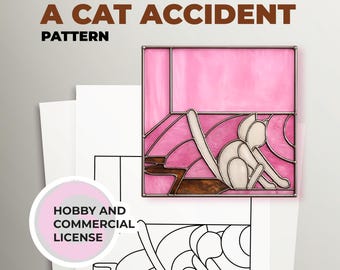 Motif de vitrail chat ludique, attrape-soleil fantaisiste (PDF A4)