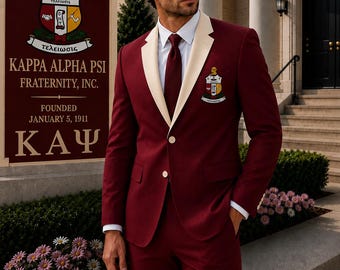 Kappa Alpha Psi Cream Burgundy Blazer for Men, Embroidered Greek Fraternity Jacket, Formal Kappa Blazer, Luxury Coat
