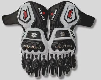 Guanti da corsa in pelle Suzuki GSX-R, omologati CE, equipaggiamento protettivo per motociclisti, ideali per la guida sportiva e la sicurezza. Regalo perfetto.