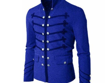 Blue Military Drummer Jacket – Wool Marching Band Costume Coat for Halloween