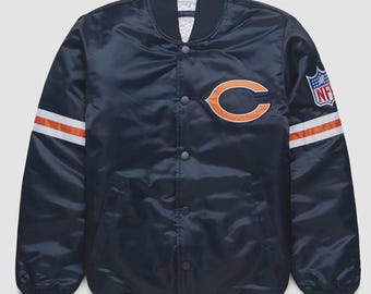 Giacca in raso dei Chicago Bears, giacca stile college blu navy, giacca da baseball NFL, giacca bomber da baseball per uomo e donna, regalo per appassionati di sport.