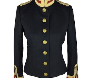 Giacca da ussaro militare da donna / Cappotto da ufficiale in lana nera / Uniforme da parata in stile gotico vittoriano