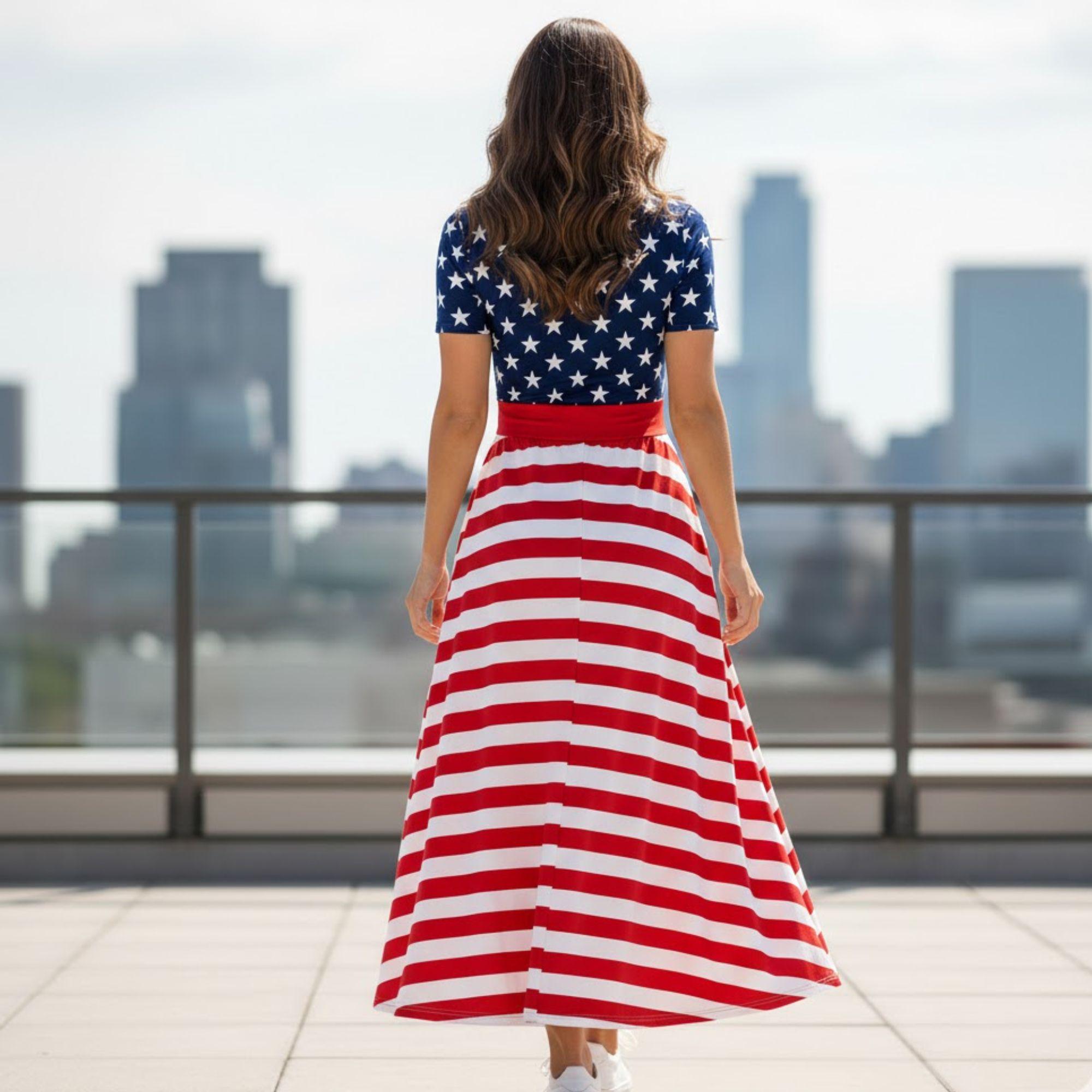 american flag long dress USA Flag Women's Long Sleeve One Shoulder Summer Party Dress