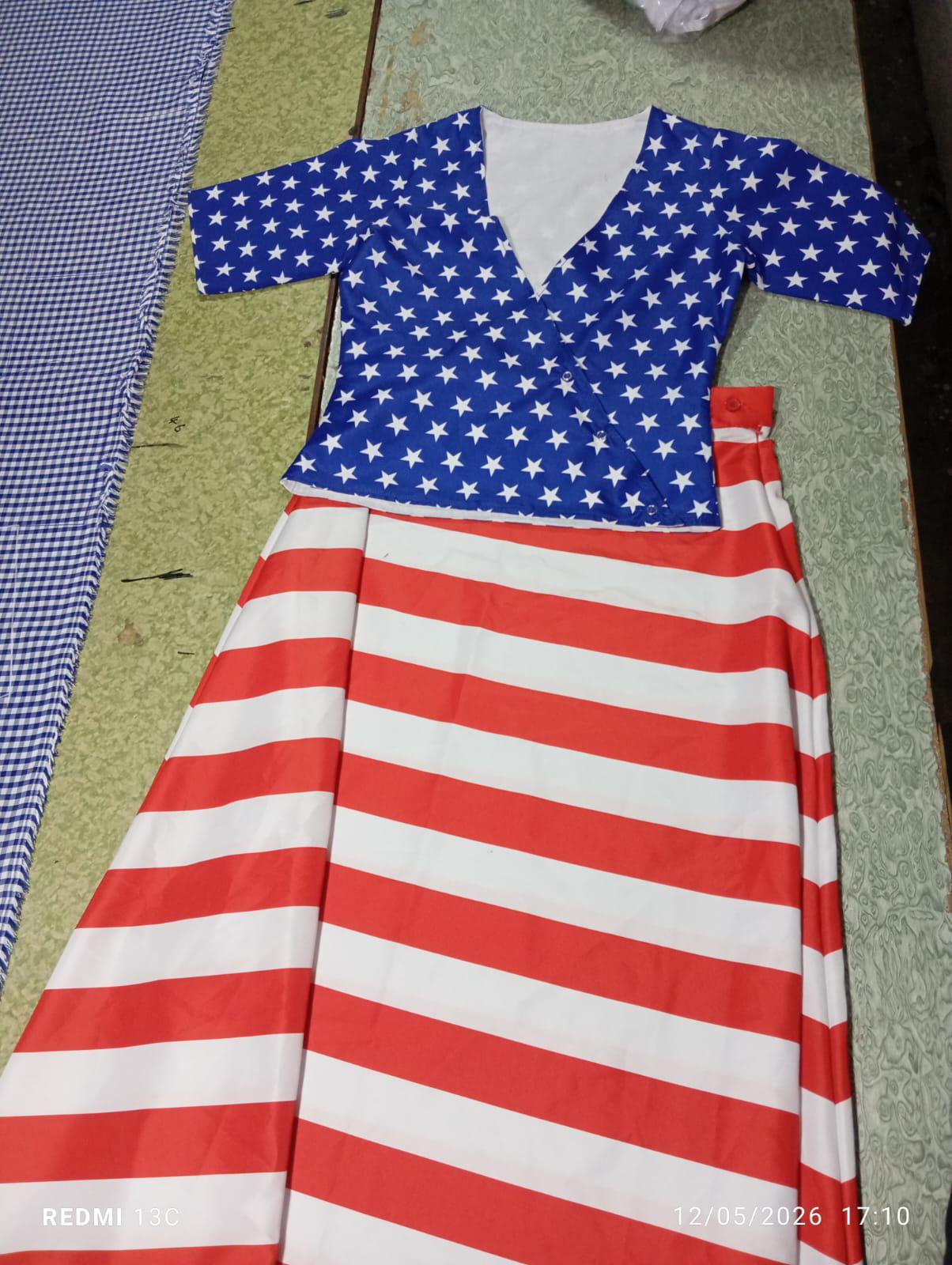 american flag long dress USA Flag Women's Long Sleeve One Shoulder Summer Party Dress