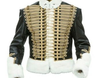 Giacca di pelliccia bianca da ussaro prussiano, cappotto militare napoleonico