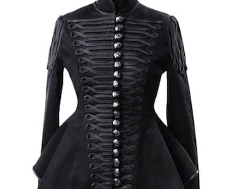 Ladies Black Hussar Military Jacket Gothic Victorian Parade Coat