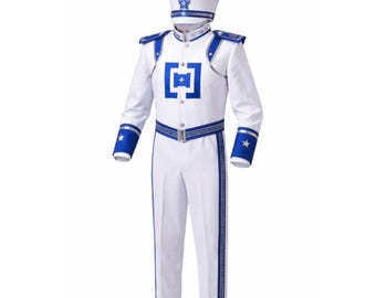 Drum Major Uniform: Patriotic Marching Band Costume with Red Plume Hat