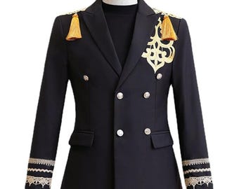 Giacca da batterista militare steampunk da uomo con doppio petto e nappe da parata