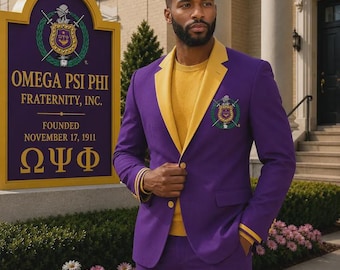 Omega Psi Phi Purple Gold Blazer for Men, Embroidered Fraternity Suit Jacket, Formal Greek Blazer, Luxury Tailored Coat