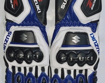 Guanti da moto Suzuki in pelle, guanti da corsa per motociclisti, equipaggiamento protettivo per moto, guanti sportivi da moto da uomo