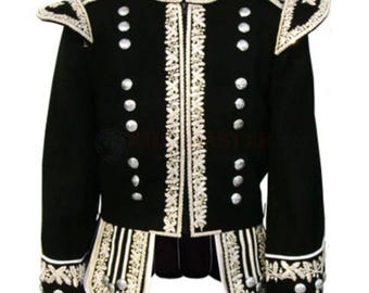 Giacca militare gotica nera da uomo - Cappotto da ussaro vittoriano ricamato in oro