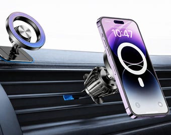 iPhone用MagSafeカーマウント | 車の通気口とダッシュボード用2-in-1電話ホルダー | 粘着ベース付きマグネットマウント | 金属フック | 素早く固定