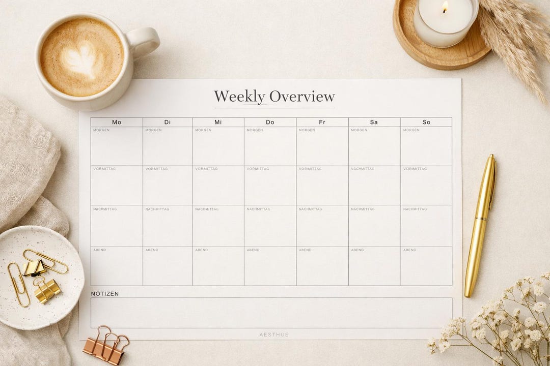 Minimalist Weekly Planner A4 Landscape Format | Weekly Overview ...