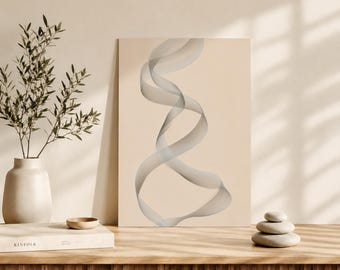 Japandi Ribbon Lines Poster - Beige Abstrakter Fluss Kunstdruck (PDF)