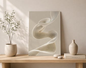 Organic Flow Print - Japandi Line Art, Beige Minimalistische Abstrakte Wanddekoration (PDF)