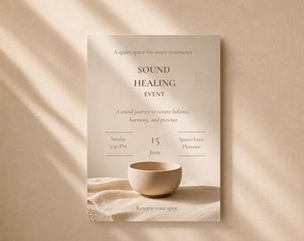Klangheilungs-Veranstaltungseinladung · Ritualvorlage für Resonanz und Harmonie · Mindful Wellness Gathering Invite