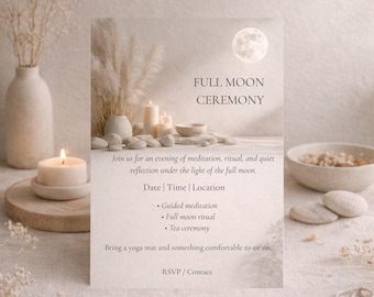 Vollmond-Zeremonie-Einladung Mond-Ritual-Wellness-Vorlage Meditations- und Reflexionsveranstaltung einladen