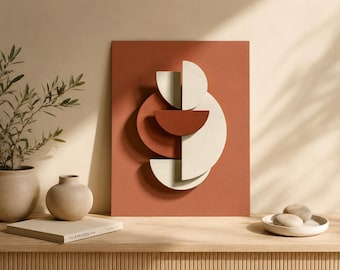 Soft Terracotta Geometric Shapes Print – Japandi Abstract Wall Art (PDF Download)