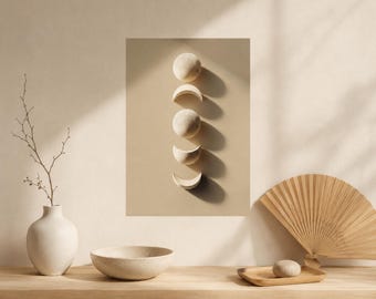 Beige Mondphasen Print - Japandi Neutral Poster, Mondphasen Poster (PDF)