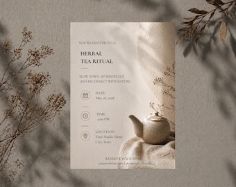 Kräutertee Ritual Einladung Achtsame Teezeremonie Vorlage Wellness & Retreat Event einladen