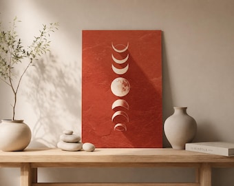 Terrakotta Mondphasen Linie Kunstdruck - Japandi Earthy Wanddekor (PDF)
