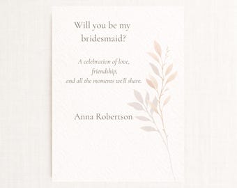 Bridesmaid Proposal Card · Minimal Botanical Template · Elegant Neutral Wedding Invite