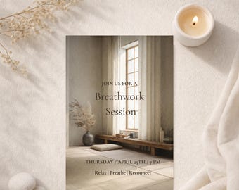 Breathwork Session Invitation · Minimal Wellness Template · Relax Breathe Reconnect Event Invite