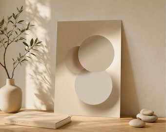 Estampado de círculos en color beige suave – Arte mural abstracto minimalista Japandi (Descarga en PDF)