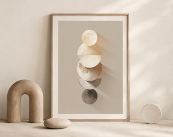 Abstrakte Mondphasen Poster - Beiges Japandi Minimalistisches Wandbild (Digitaler Download)