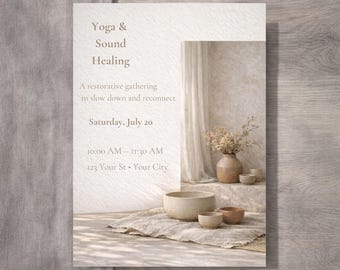 Yoga & Klangheilung Einladung Restorative Wellness Vorlage Achtsame Ritual-Veranstaltungseinladung